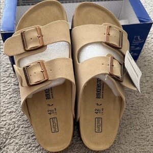 Birkenstock Beige Suede Buckle Sandals